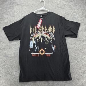 Def Leppard M&O Gold Shirt Mens L Black World Tour Graphic Band Tee Rock Music